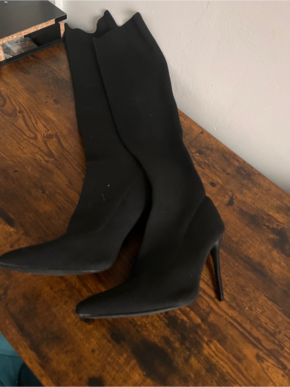 Women's Black Stretch-Knit Pointed Toe Stiletto Sock Boots